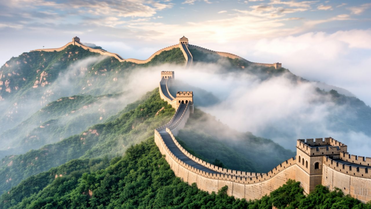 The Great Wall winding over mountains outside Beijing
