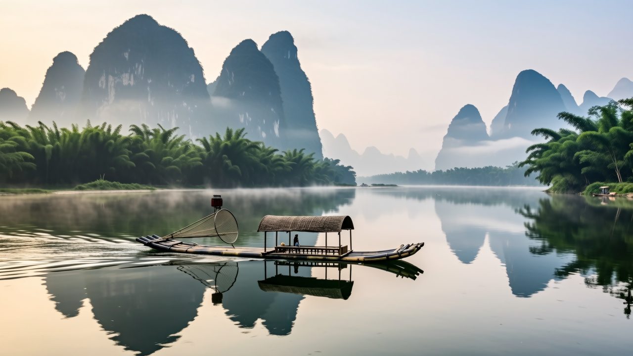 Karst limestone peaks reflected in a Guilin river