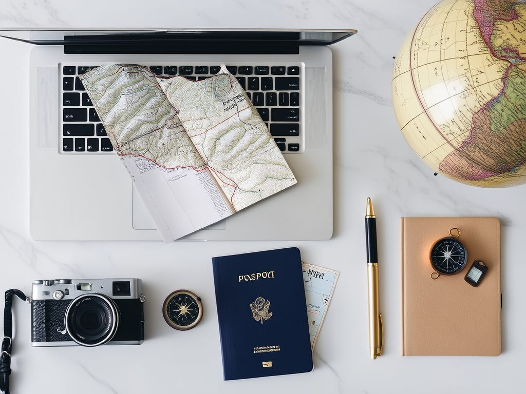 Arrival details, devices and city setup being prepared before travel