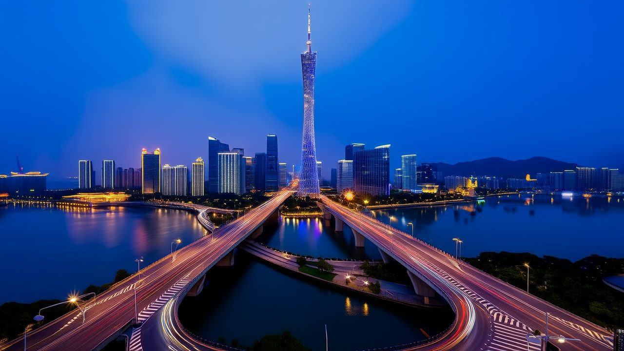 Historic and modern Guangzhou along the Pearl River